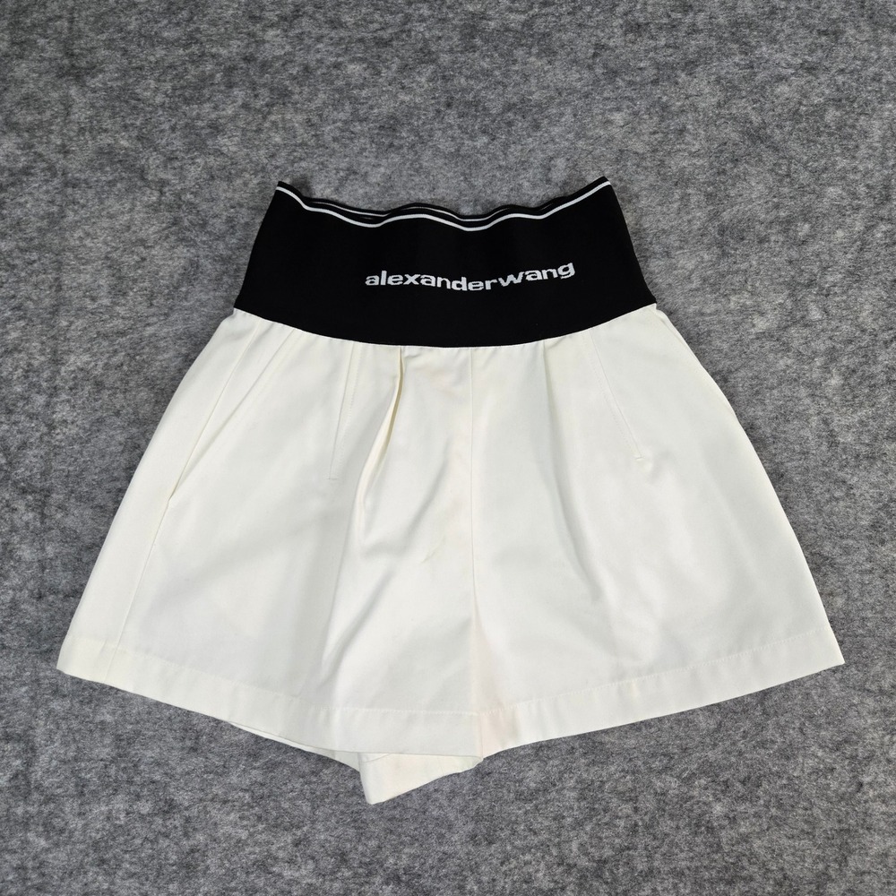Alexander Wang White Logo Elastic Waistband Safari Shorts Womens 0